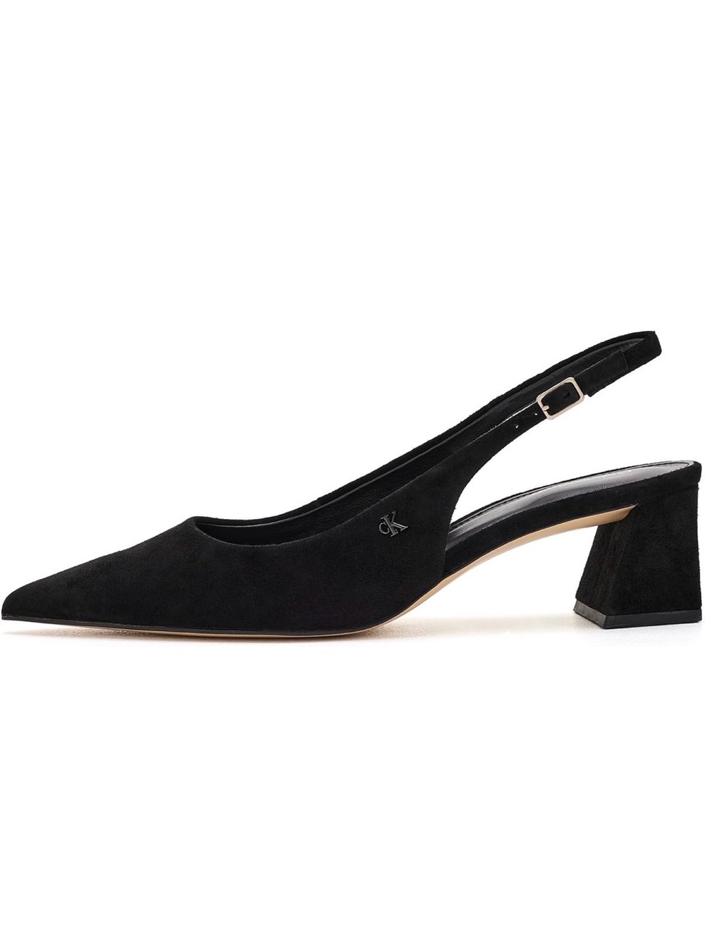 Calvin Klein Black Suede Slingback Pointed Block Heel NWOB - Picture 4 of 7
